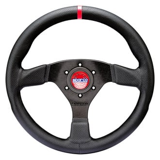 Sparco® - 3-Spoke R383 Series Champion Leather Steering Wheel with Red Center Mark