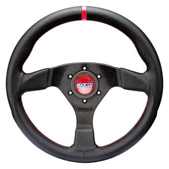 Sparco® - 3-Spoke R383 Series Champion Black Leather Steering Wheel with Red Center Mark