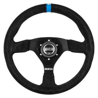 Sparco® - 3-Spoke R383 Series Champion Black Suede Steering Wheel with Blue Center Mark