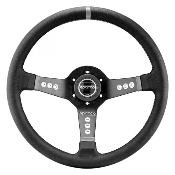 Sparco® - 3-Spoke L777 Piuma Series Street Racing Black Leather Steering Wheel with Dark Gray Spokes