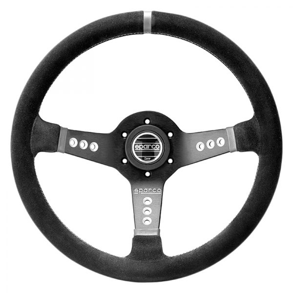 Sparco® - 3-Spoke L777 Piuma Series Street Racing Black Suede Steering Wheel with Dark Gray Spokes