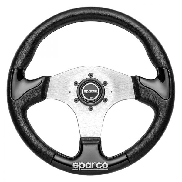Sparco® - 3-Spoke P222 Series Street Racing Black Leather Steering Wheel with Black Inserts