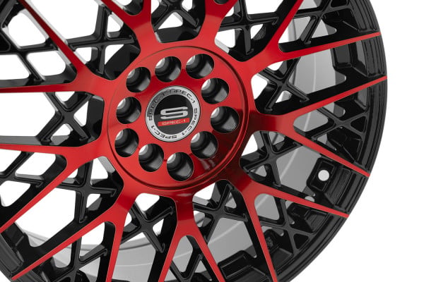 SPEC-1® SP-53 Wheels - Gloss Black with Red Milled Face Rims