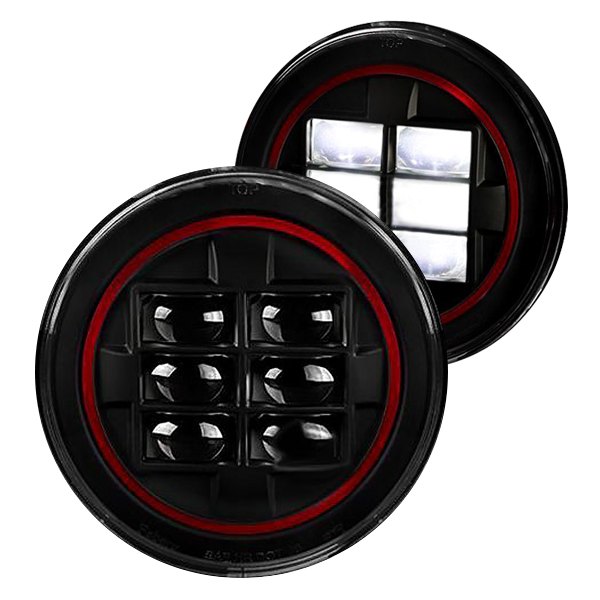 Spec-D® - 7" Round Black Projector LED Headlights with Red Rim Strip