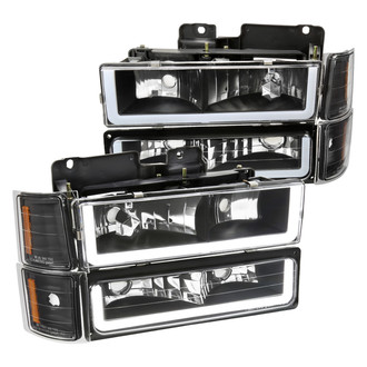 Spec-D® - Driver and Passenger Side Matte Black LED DRL Bar Headlights with Turn Signal/Parking Lights
