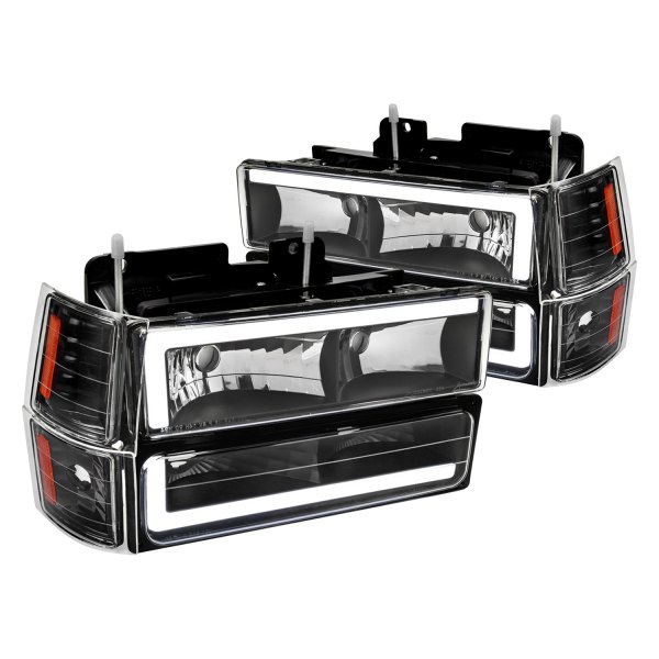 Spec-D® - Matte Black LED DRL Bar Headlights with Turn Signal/Parking and Corner Lights
