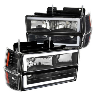Spec-D® - Driver and Passenger Side Matte Black LED DRL Bar Headlights with Turn Signal/Parking and Corner Lights