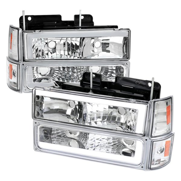 Spec-D® - Chrome LED DRL Bar Euro Headlights with Bumper and Corner Lights