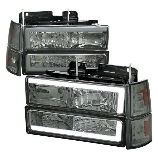 Spec-D® - Chrome/Smoke LED DRL Bar Euro Headlights with Bumper and Corner Lights
