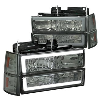 Spec-D® - Driver and Passenger Side Chrome/Smoke LED DRL Bar Euro Headlights with Bumper and Corner Lights