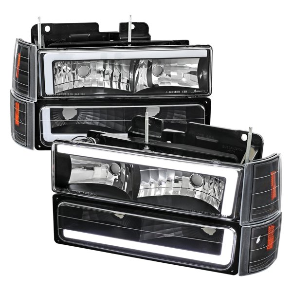 Spec-D® - Matte Black LED DRL Bar Euro Headlights with Bumper and Corner Lights