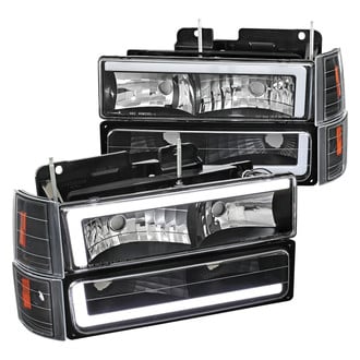 Spec-D® - Driver and Passenger Side Matte Black LED DRL Bar Euro Headlights with Bumper and Corner Lights