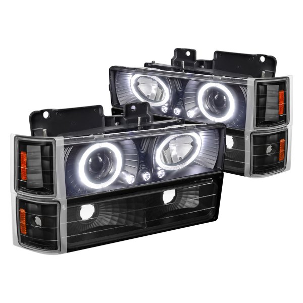 Spec-D® - Matte Black LED Dual Halo Projector Euro Headlights with Turn Signal/Parking and Corner Lights