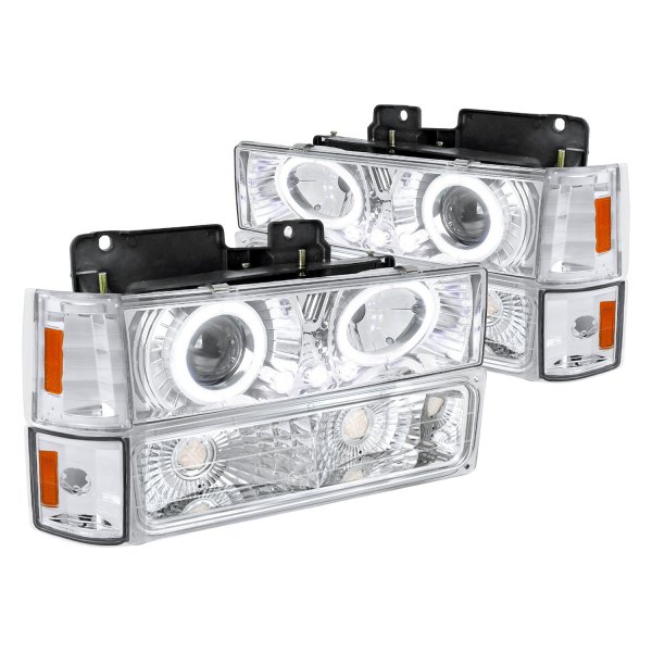 Spec-D® - Chrome LED Dual Halo Projector Headlights with Turn Signal/Parking and Corner Lights