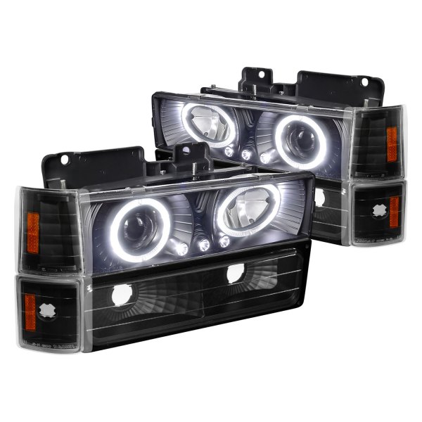Spec-D® - Matte Black LED Dual Halo Projector Headlights with Turn Signal/Parking and Corner Lights