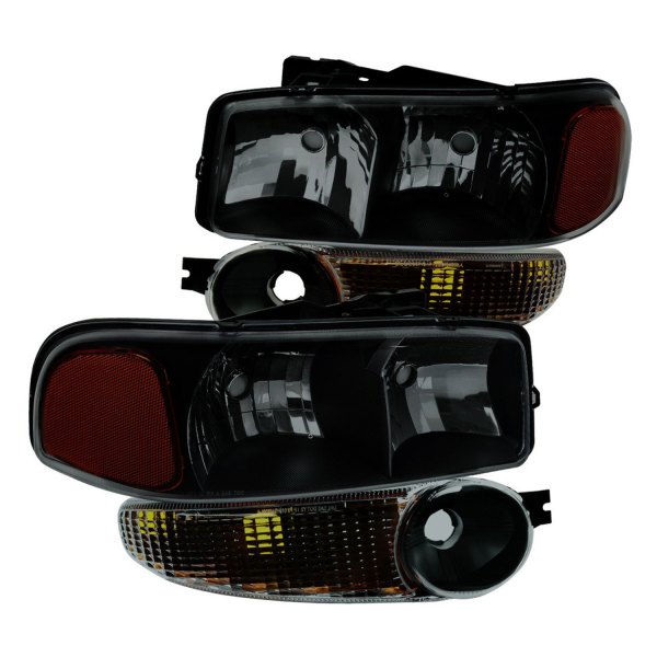 Spec-D® - Driver and Passenger Side Matte Black/Smoke Euro Headlights with Turn Signal/Parking Lights