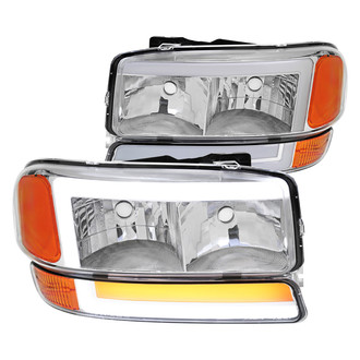 Spec-D® - Driver and Passenger Side Chrome LED DRL Bar Euro Headlights with Sequential Turn Signal/Parking Lights