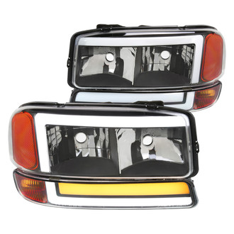 Spec-D® - Driver and Passenger Side Matte Black LED DRL Bar Euro Headlights with Sequential Turn Signal/Parking Lights