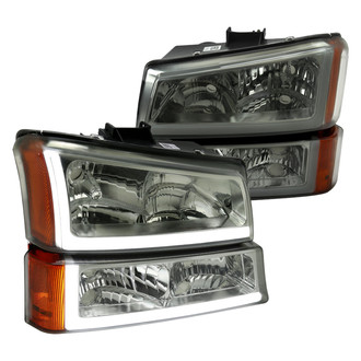Spec-D® - Driver and Passenger Side Chrome/Smoke LED Light Tube Euro Headlights with Turn Signal/Parking Lights