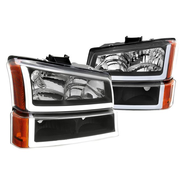 Spec-D® - Matte Black LED Light Tube Euro Headlights with Turn Signal/Parking Lights