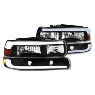 Spec-D® - Driver and Passenger Side Matte Black/Smoke LED DRL Bar Euro Headlights with Bumper Lights