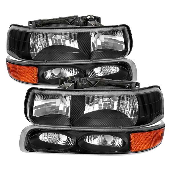 Spec-D® - Matte Black Euro Headlights with Bumper Lights