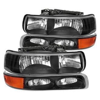 Spec-D® - Driver and Passenger Side Matte Black Euro Headlights with Bumper Lights