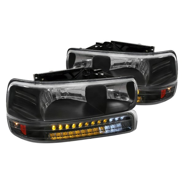 Spec-D® - Matte Black Euro Headlights with LED Parking Lights