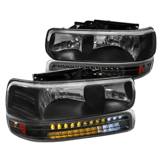 Spec-D® - Driver and Passenger Side Matte Black Euro Headlights with LED Parking Lights