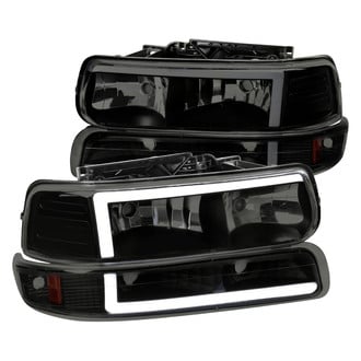 Spec-D® - Driver and Passenger Side Matte Black/Smoke LED DRL Bar Headlights with Turn Signal/Parking Lights