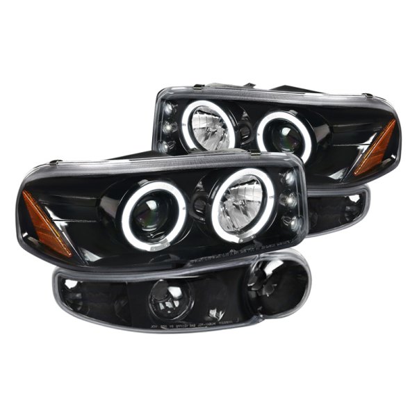 Spec-D® - Gloss Black Halo Projector Headlights with Parking LEDs, GMC Yukon Denali