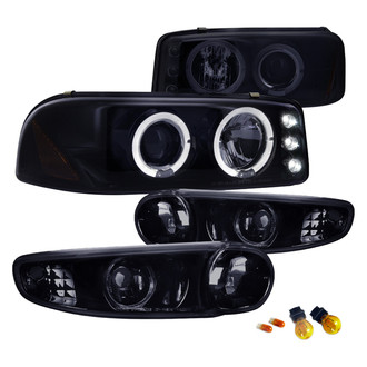 Spec-D® - Driver and Passenger Side Gloss Black/Smoke Halo Projector Headlights with Turn Signal/Parking Lights
