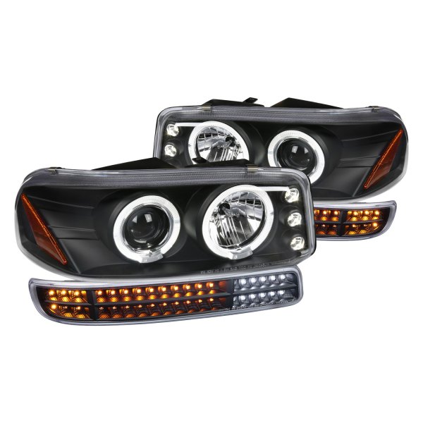 Spec-D® - Matte Black Dual Halo Projector Headlights with Sequential LED Turn Signal