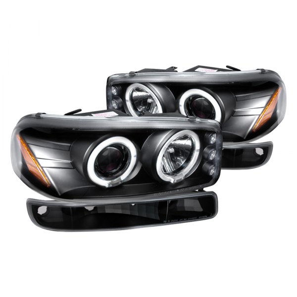 Spec-D® - Black Halo Projector Headlights with Bumper Lights, GMC Sierra