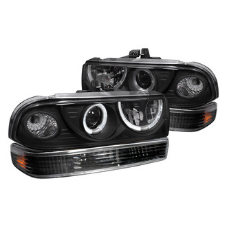 Spec-D® - Driver and Passenger Side Black/Smoke Halo Projector Headlights with Turn Signal/Parking Lights