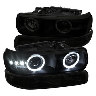 Spec-D® - Driver and Passenger Side Black/Smoke Halo Projector Headlights with Parking LEDs and Turn Signal/Parking Lights
