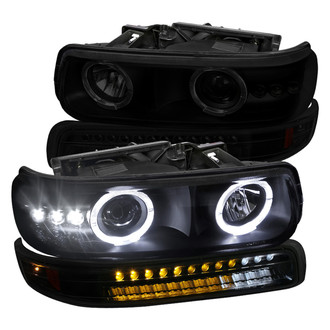 Spec-D® - Driver and Passenger Side Black/Smoke Halo Projector Headlights with LED Turn Signal/Parking Lights