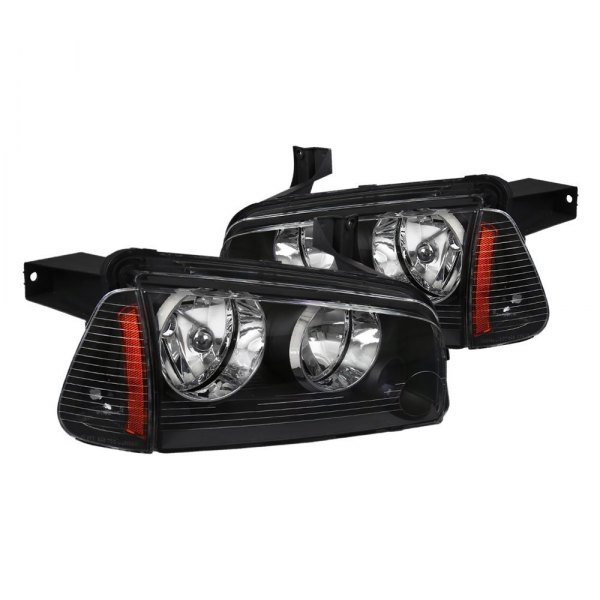 Spec-D® - Black Factory Style Headlights with Corner Lights, Dodge Charger