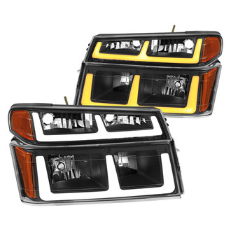 Spec-D® - Driver and Passenger Side Matte Black Switchback LED DRL Bar Euro Headlights