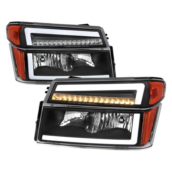 Spec-D® - Matte Black LED Light Tube Euro Headlights with Sequential Turn Signal/Parking Lights