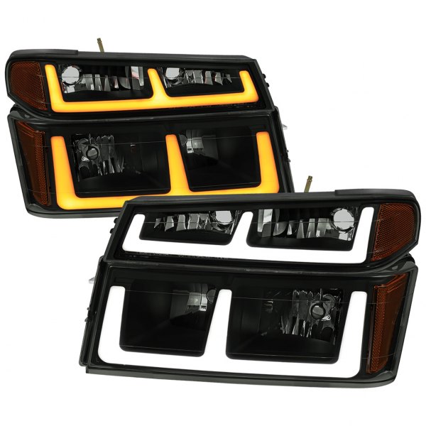 Spec-D® - Matte Black/Smoke Switchback LED DRL Bar Euro Headlights