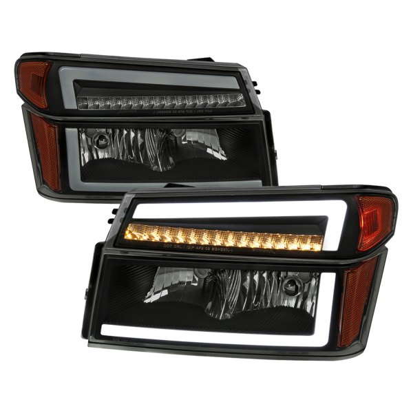 Spec-D® - Matte Black/Smoke LED Light Tube Euro Headlights with Sequential Turn Signal/Parking Lights