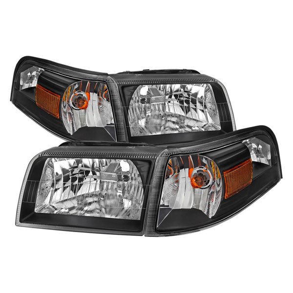 Spec-D® - Matte Black Euro Headlights with Turn Signal/Corner Lights