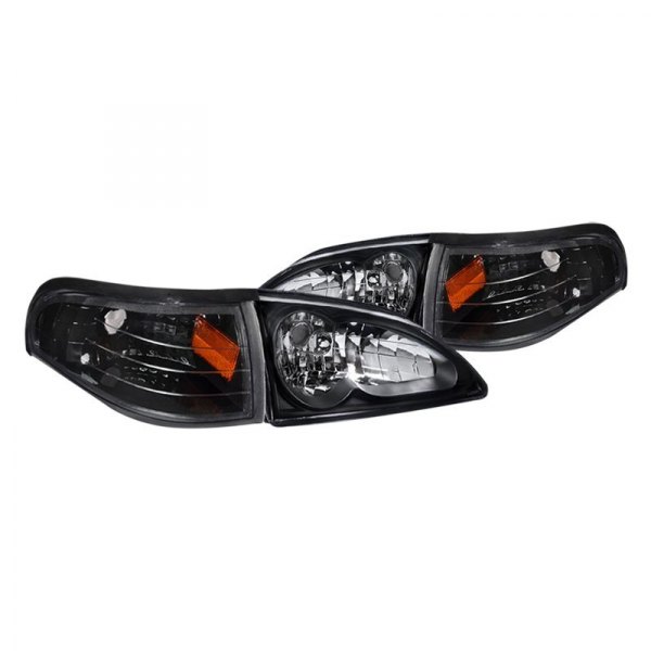 Spec-D® - Black Euro Headlights with Corner Lights, Ford Mustang