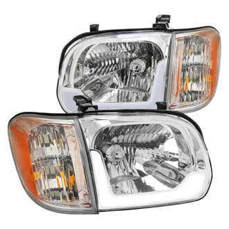 Spec-D® - Driver and Passenger Side Chrome LED Light Tube Euro Headlights with Turn Signal/Corner Lights