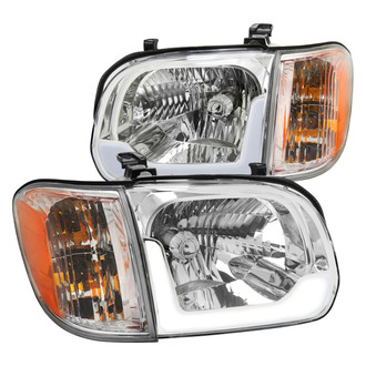 Spec-D® - Driver and Passenger Side Chrome LED Light Tube Euro Headlights with Turn Signal/Corner Lights