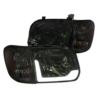 Spec-D® - Driver and Passenger Side Chrome/Smoke LED Light Tube Euro Headlights with Turn Signal/Corner Lights