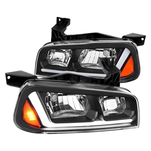 Spec-D® - Driver and Passenger Side Matte Black Sequential LED Light Tube Euro Headlights