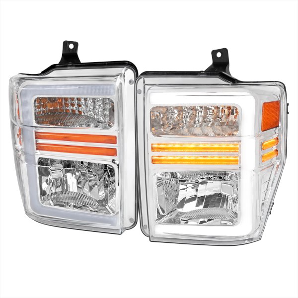 Spec-D® - Chrome LED Light Tube Euro Headlights with Sequential Turn Signal, Ford F-250