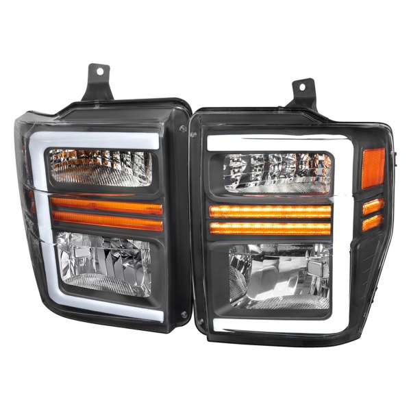 Spec-D® - Black/Smoke LED Light Tube Euro Headlights with Sequential Turn Signal, Ford F-250